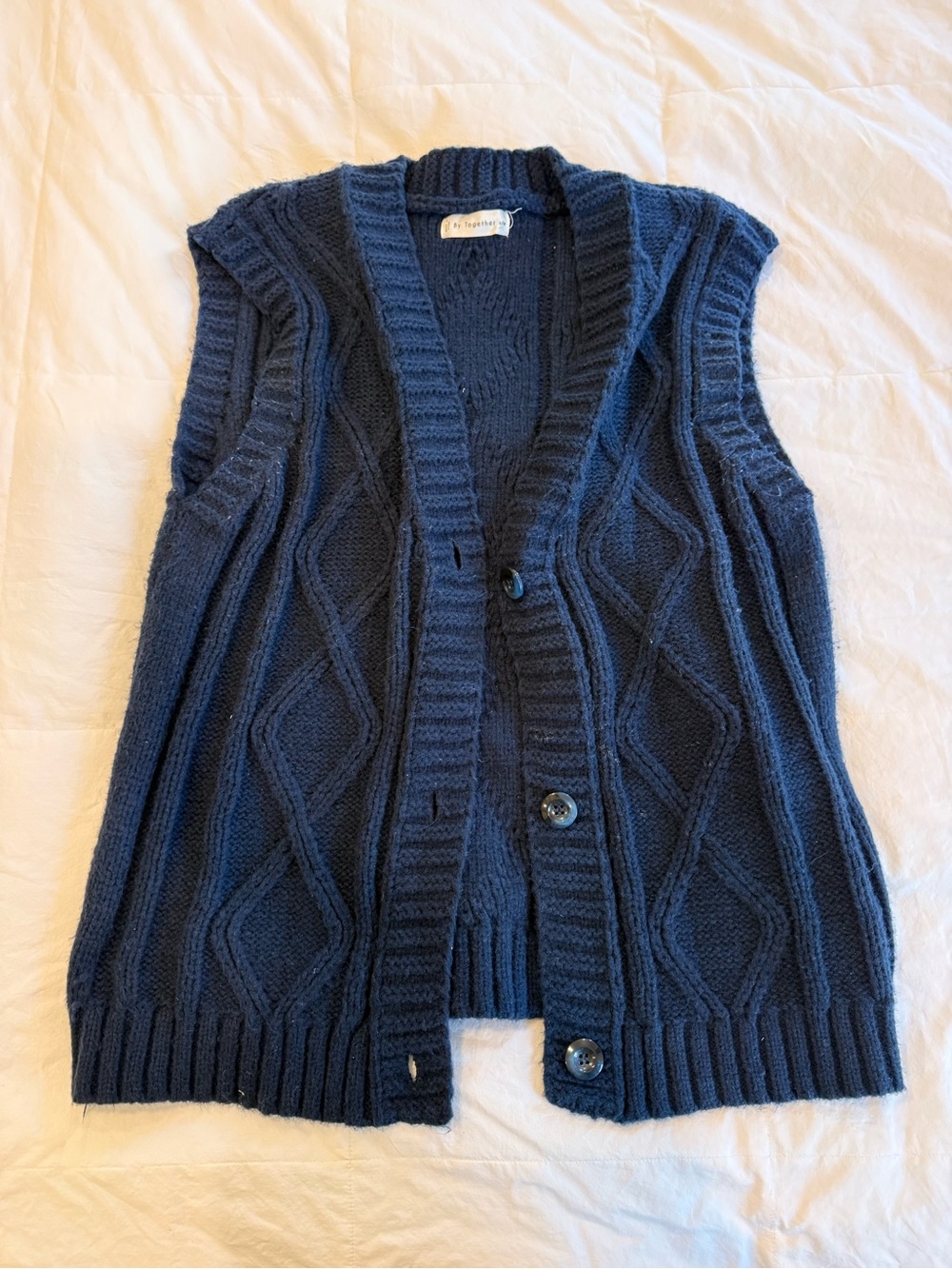 By Together Navy Cable-Knit Buttoned Sleeveless Cardigan
